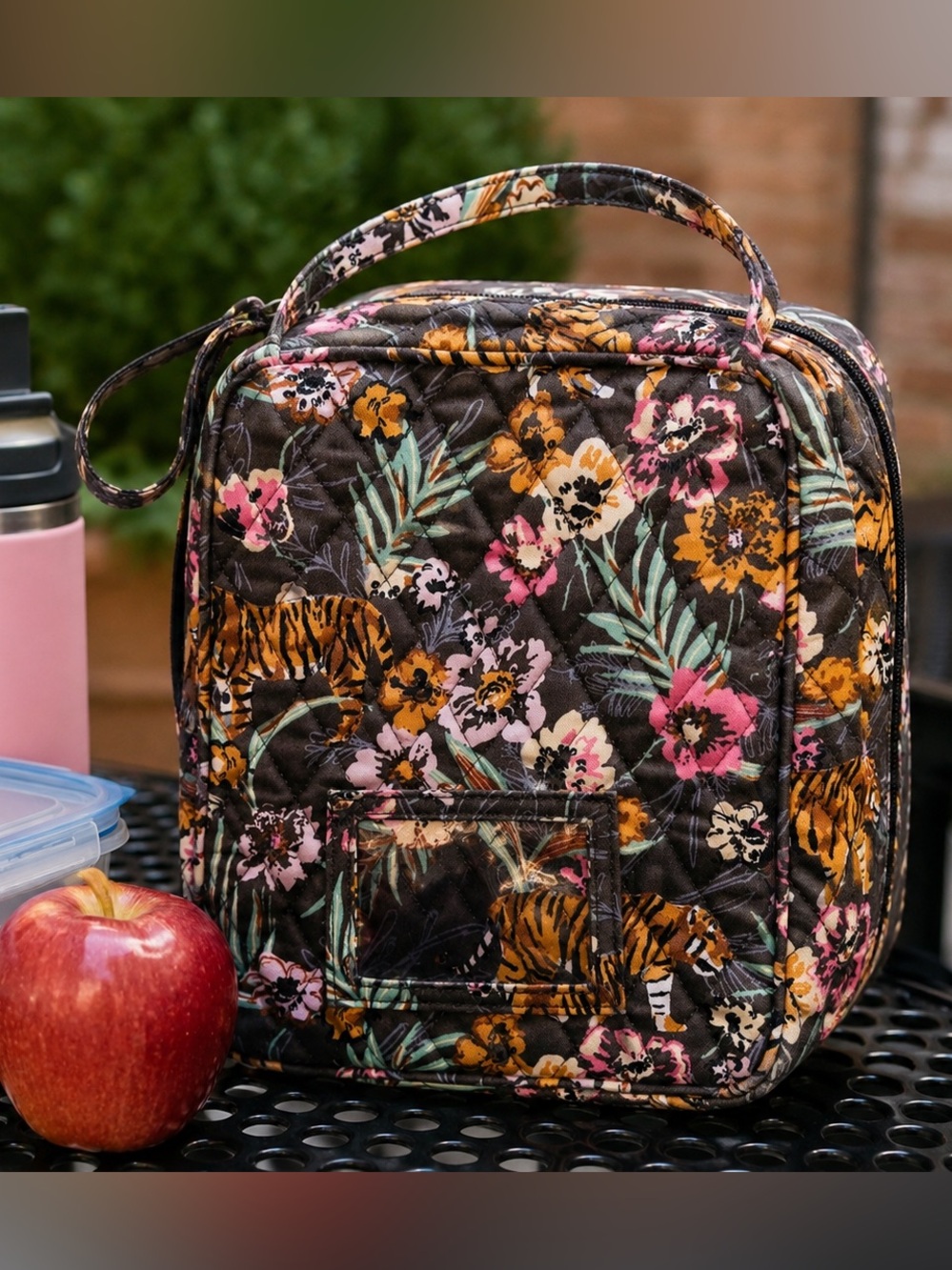 Vera Bradley Tiger Floral Insulated Lunch Bag Lunch Tote Brown Quilted